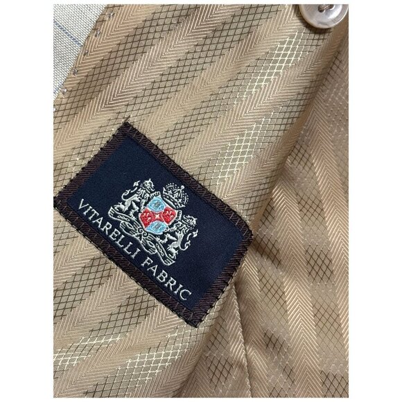 Vitarelli Italian Suit Blazer Jacket Checkered Blue Check on Tan Mens 44R *FLAW - Picture 10 of 11